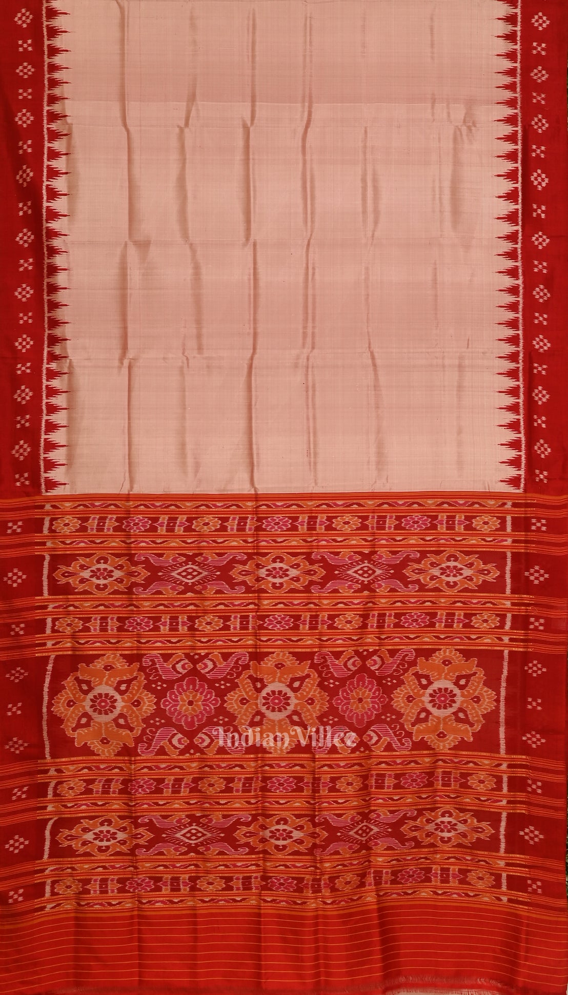 Peach Red Odisha Handloom Jhoti Theme Contemporary Silk Saree 