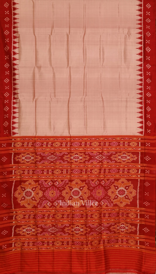 Peach Red Odisha Handloom Jhoti Theme Contemporary Silk Saree 