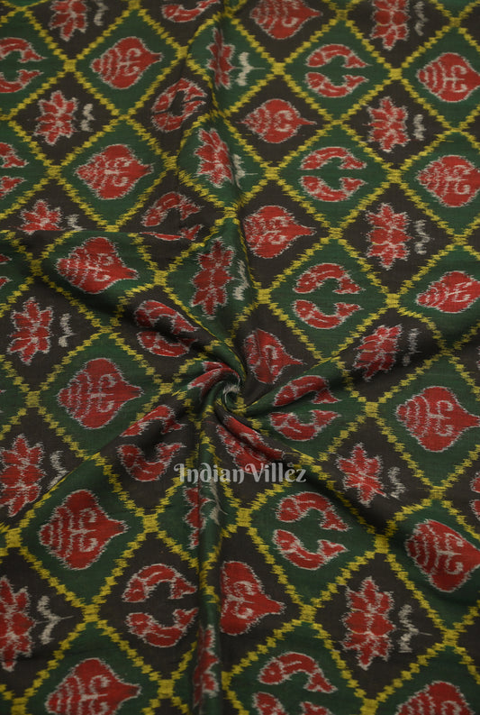 Green Black Diagonally Nabakothi Sambalpuri Cotton  Ikat Fabric