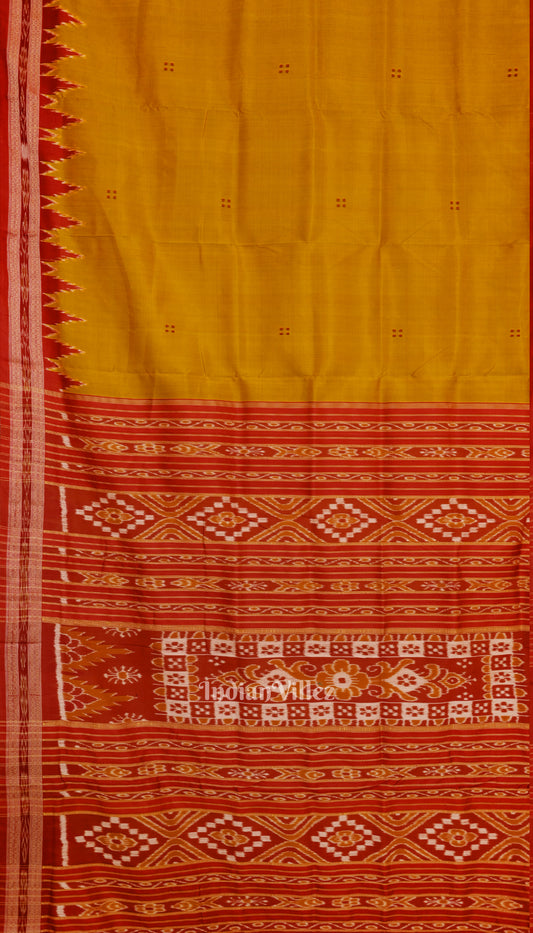 Golden Yellow Phoda Kumbha Design Odisha Ikat Khandua Silk Saree