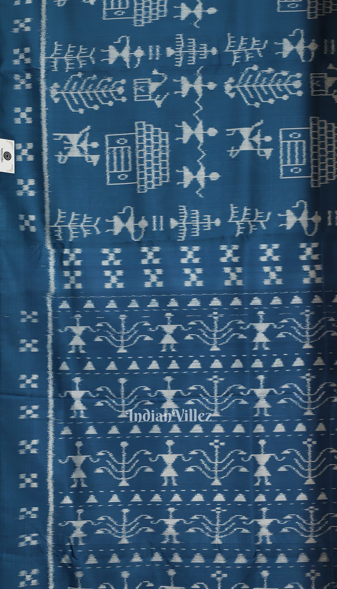 Peacock Blue Tribal Art Contemporary Odisha Handloom Silk Saree