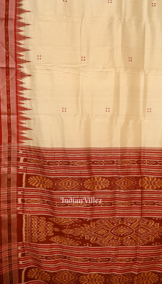 White Red Phoda Kumbha Design Odisha Ikat Khandua Silk Saree