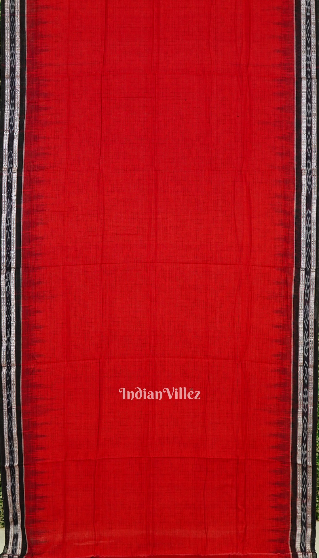 Red Maniabandha Black Striped Cotton Saree