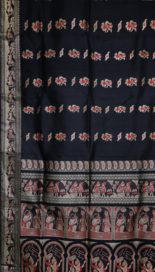 Black Handwoven Baluchari Silk Saree