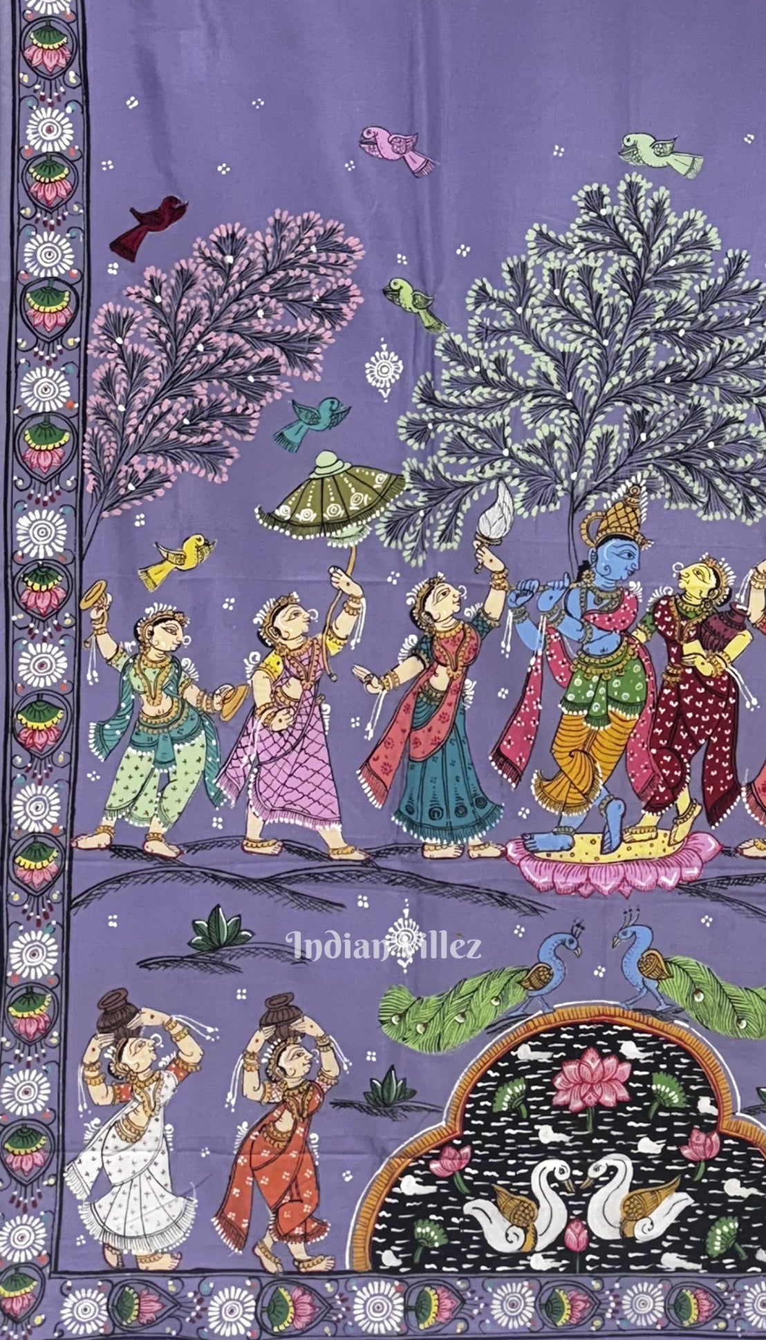 Lavender Radha Krishna Rasleela Pattachitra Khadi Silk Saree