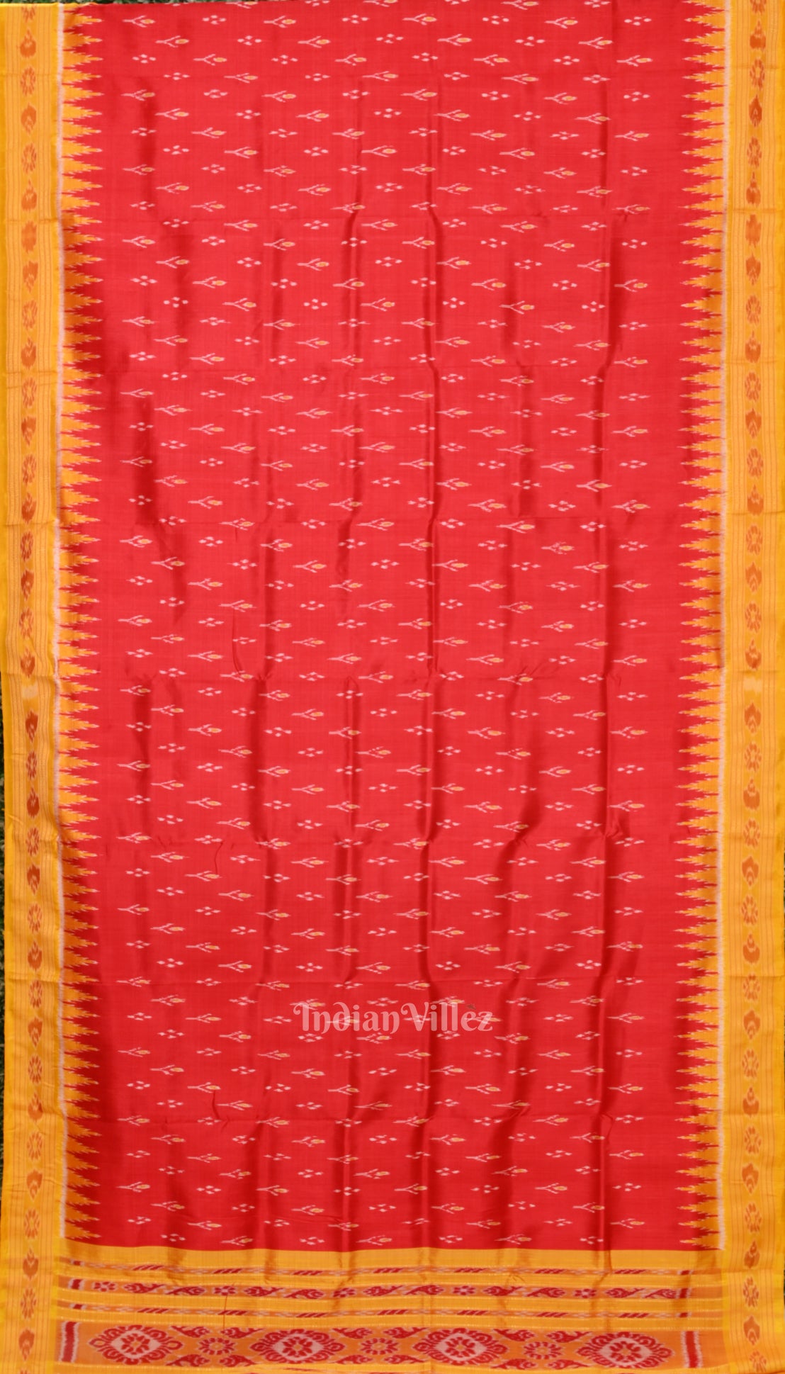 Blood Red Yellow Mayur Chandrika Khandua Silk Saree