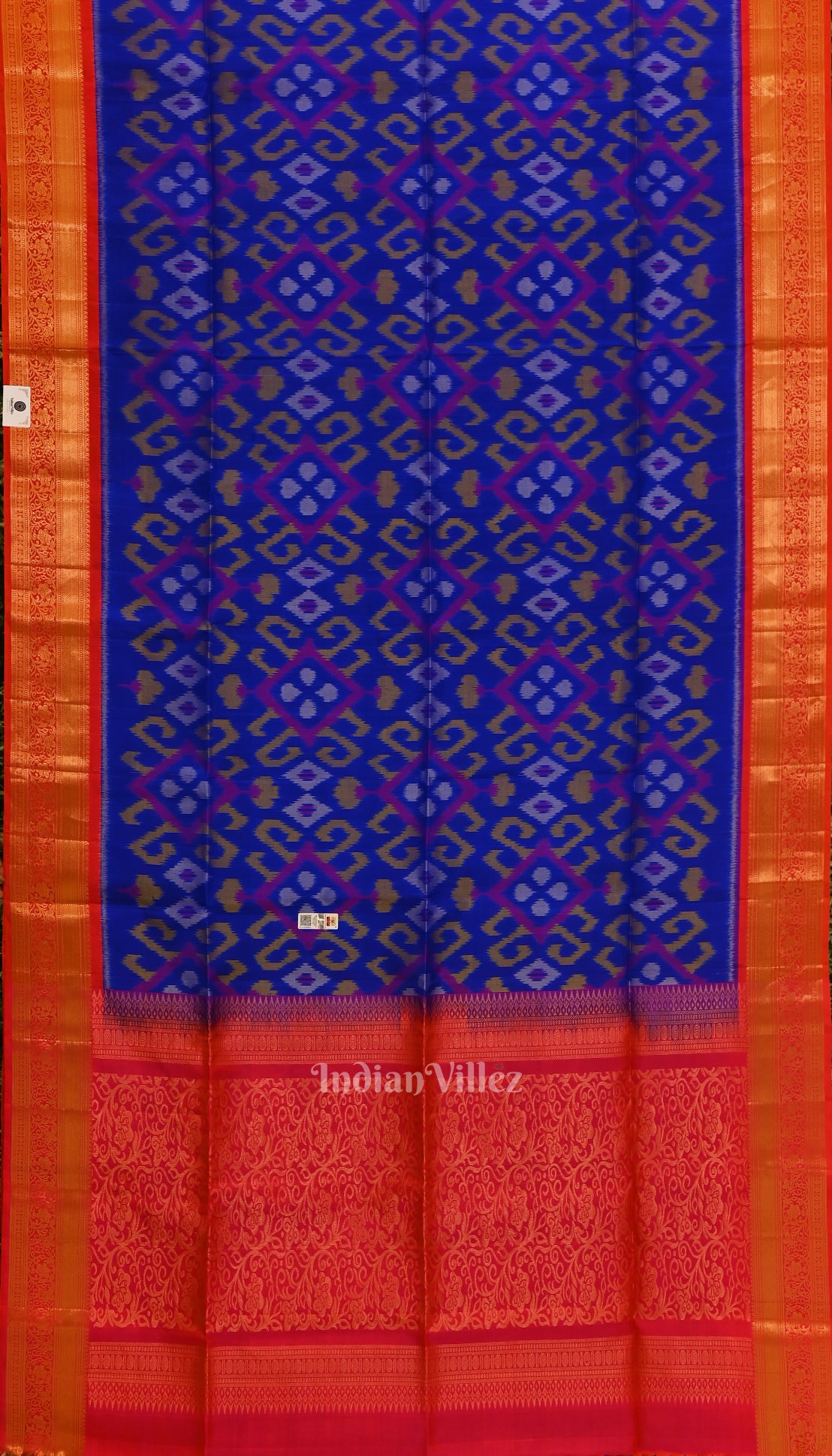 Royal Blue with Red Border Pochampally Ikat Silk Saree 