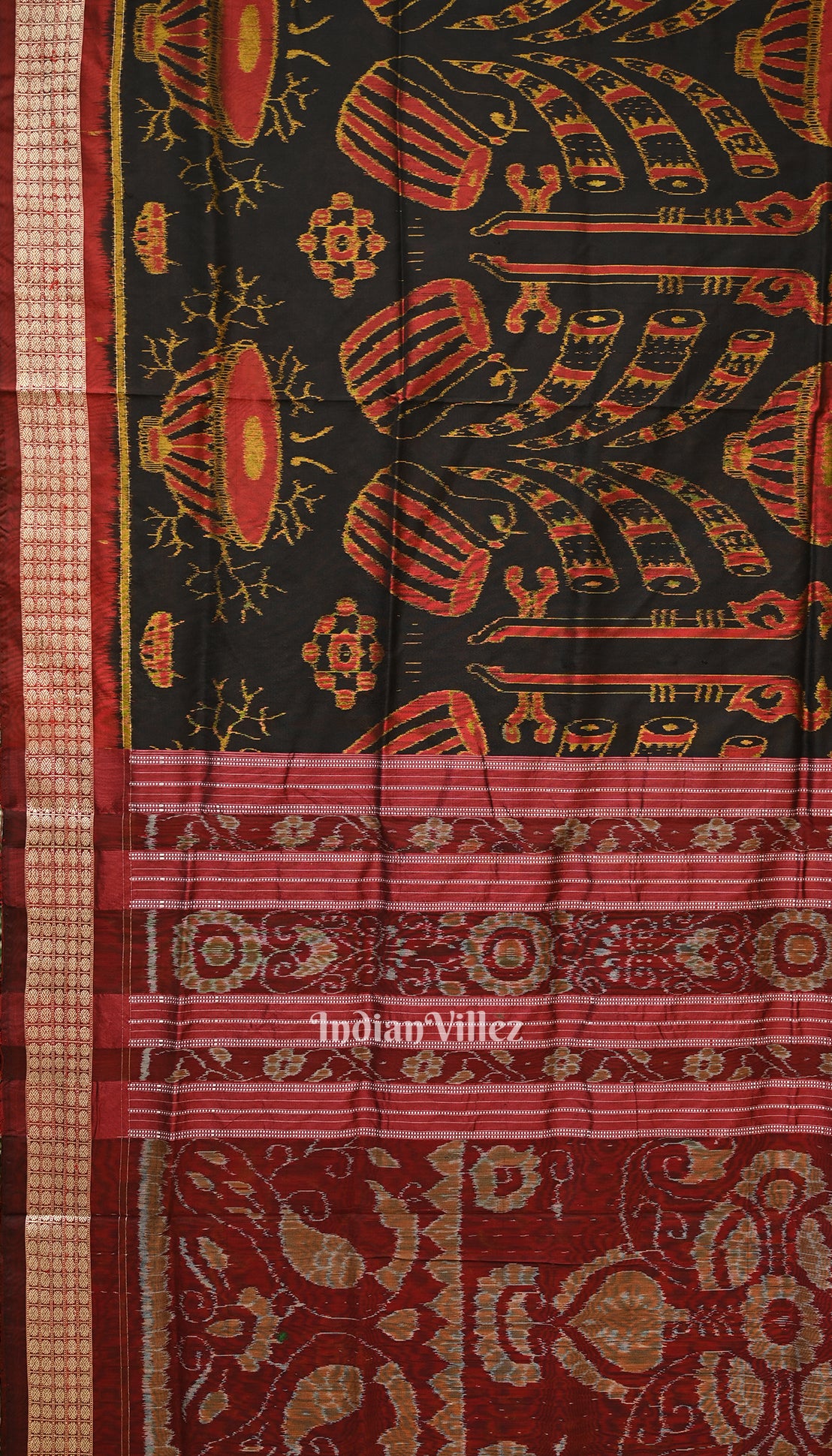 Black Musical Instrument Design Sambalpuri Silk Saree