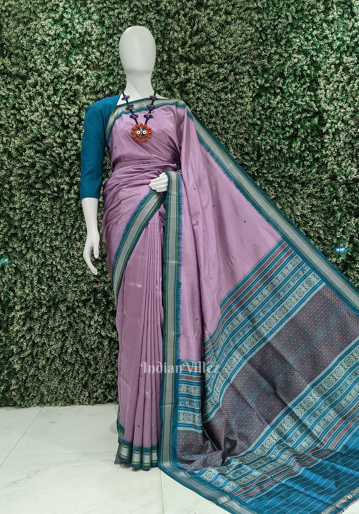 Onion with Green Odisha Handloom Siminoi Silk Saree