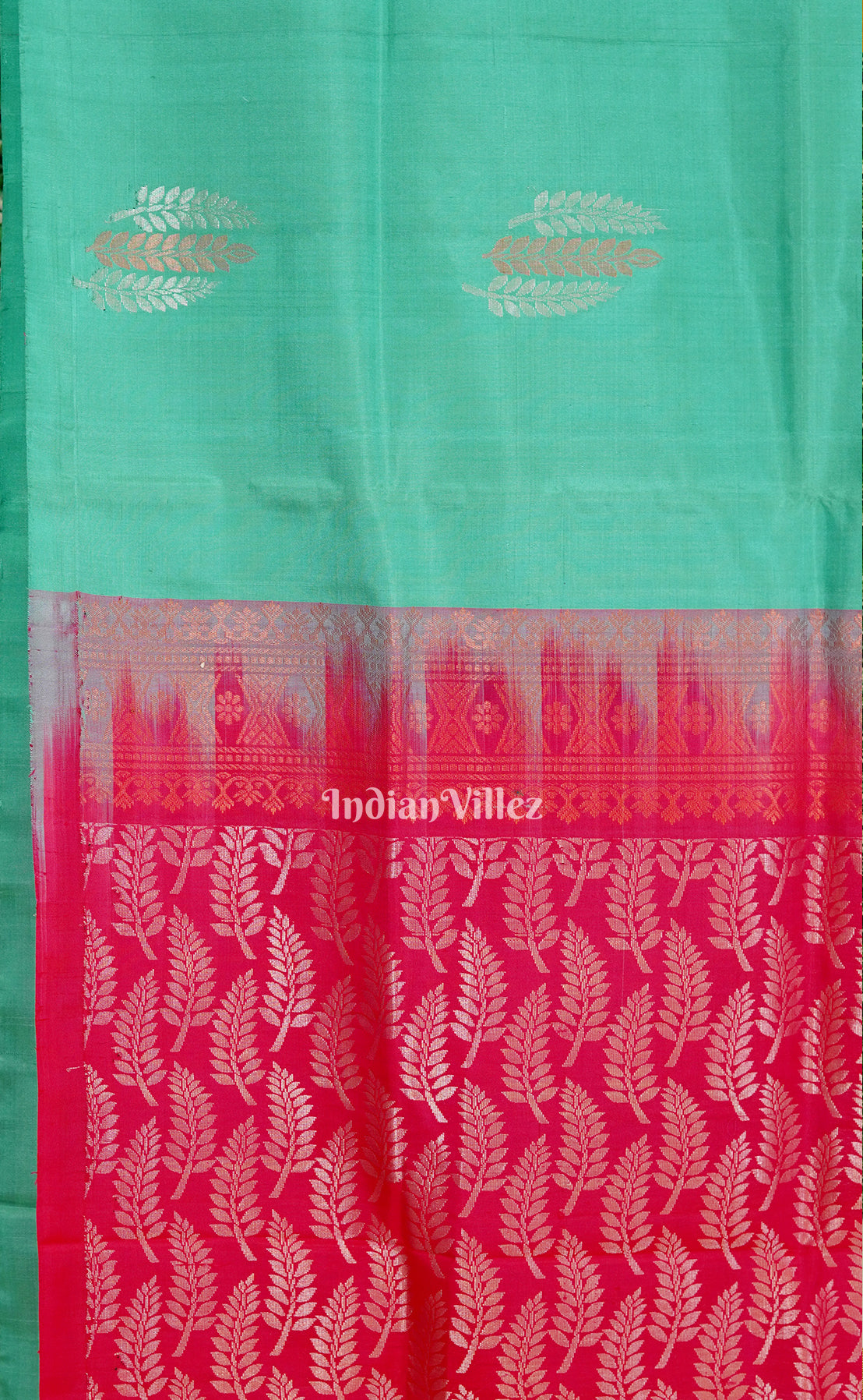 Sea Green With Pink Pure Kanjivaram Soft Silk Saree