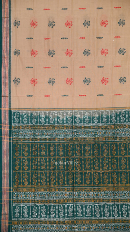 Cream Odisha Handloom Doll Theme Bomkai Cotton Saree