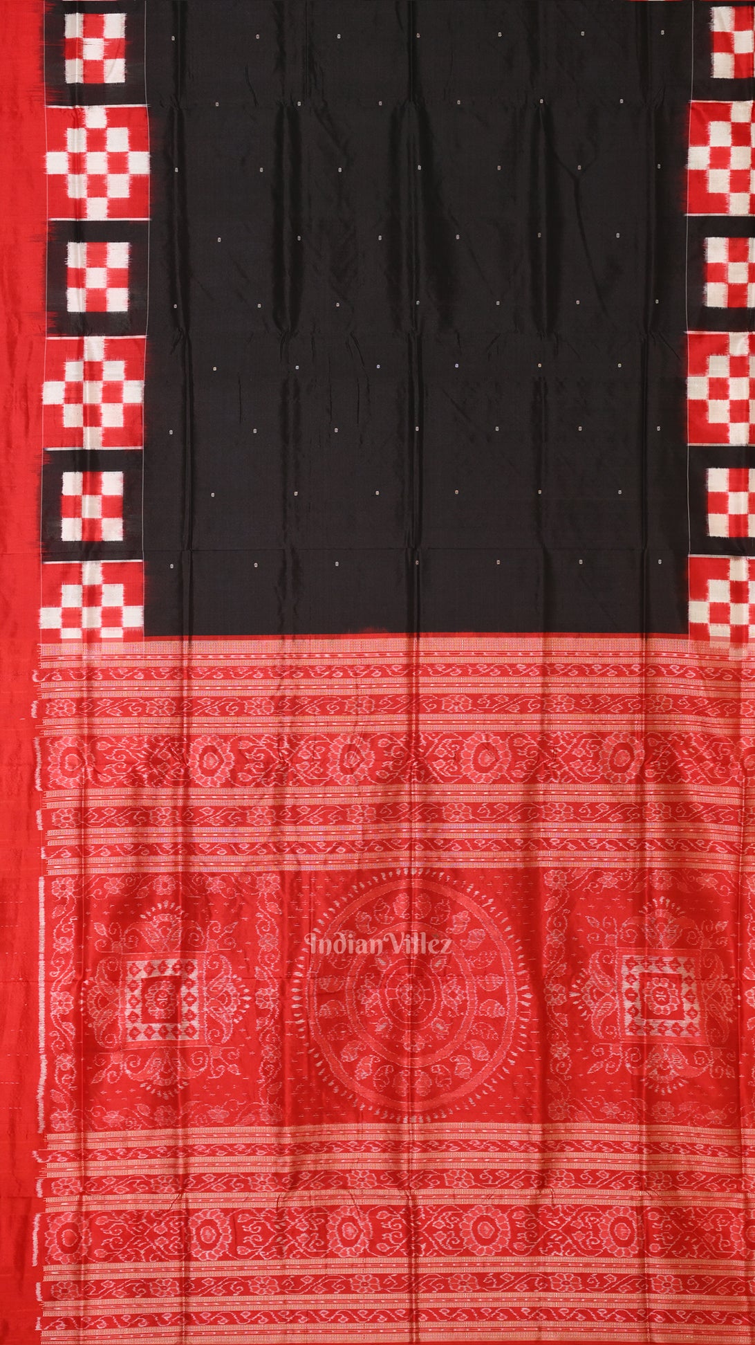 Black Red Pasapali Border Sambalpuri Ikat Silk Saree