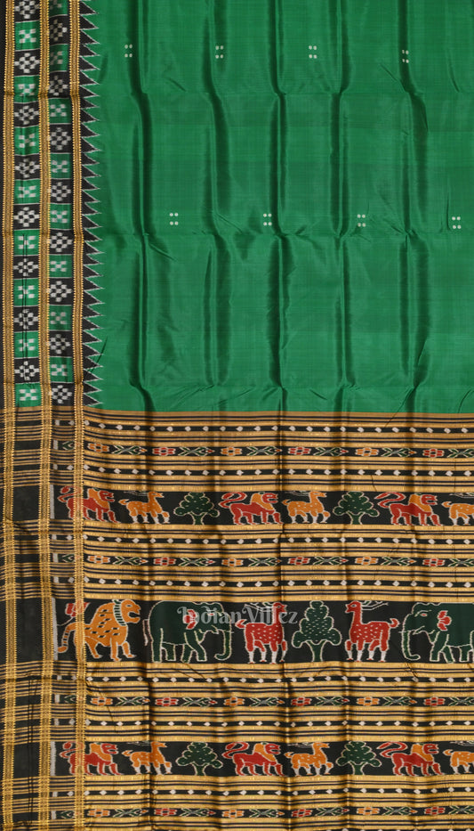 Green Body Double Pasapali  Border Odisha Ikat Khandua Silk Saree 