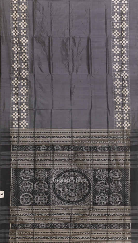 Cement Gray Pasapali Contemporary Sambalpuri Ikat Silk Saree