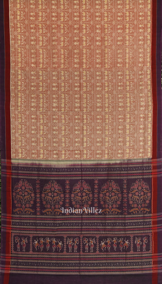 Light Faded Red Tribal Art Odisha Ikat Sambalpuri Pure Cotton Saree