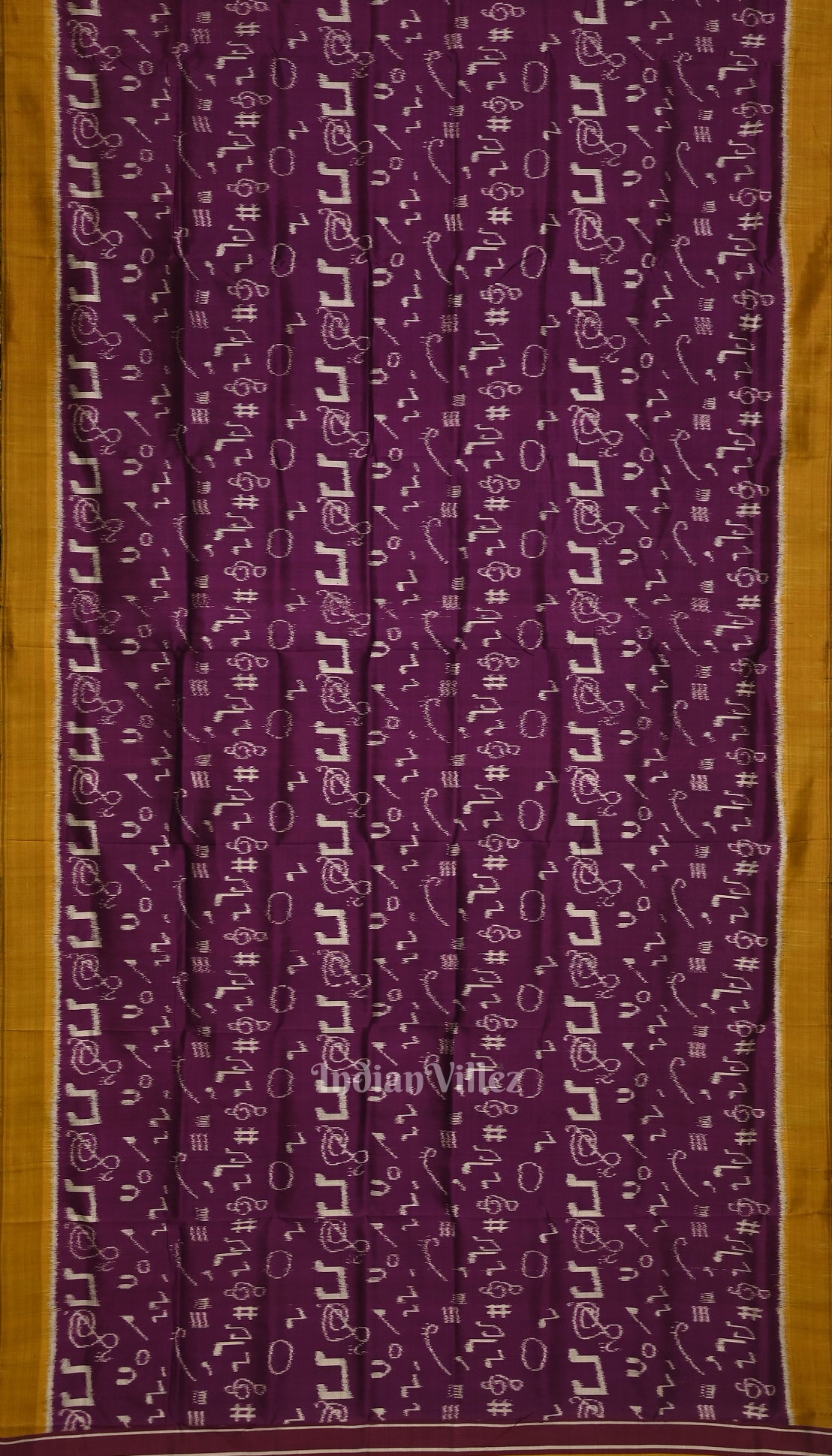 Purple with Mustard yellow Music Instrumental Theme Ikat Silk Saree