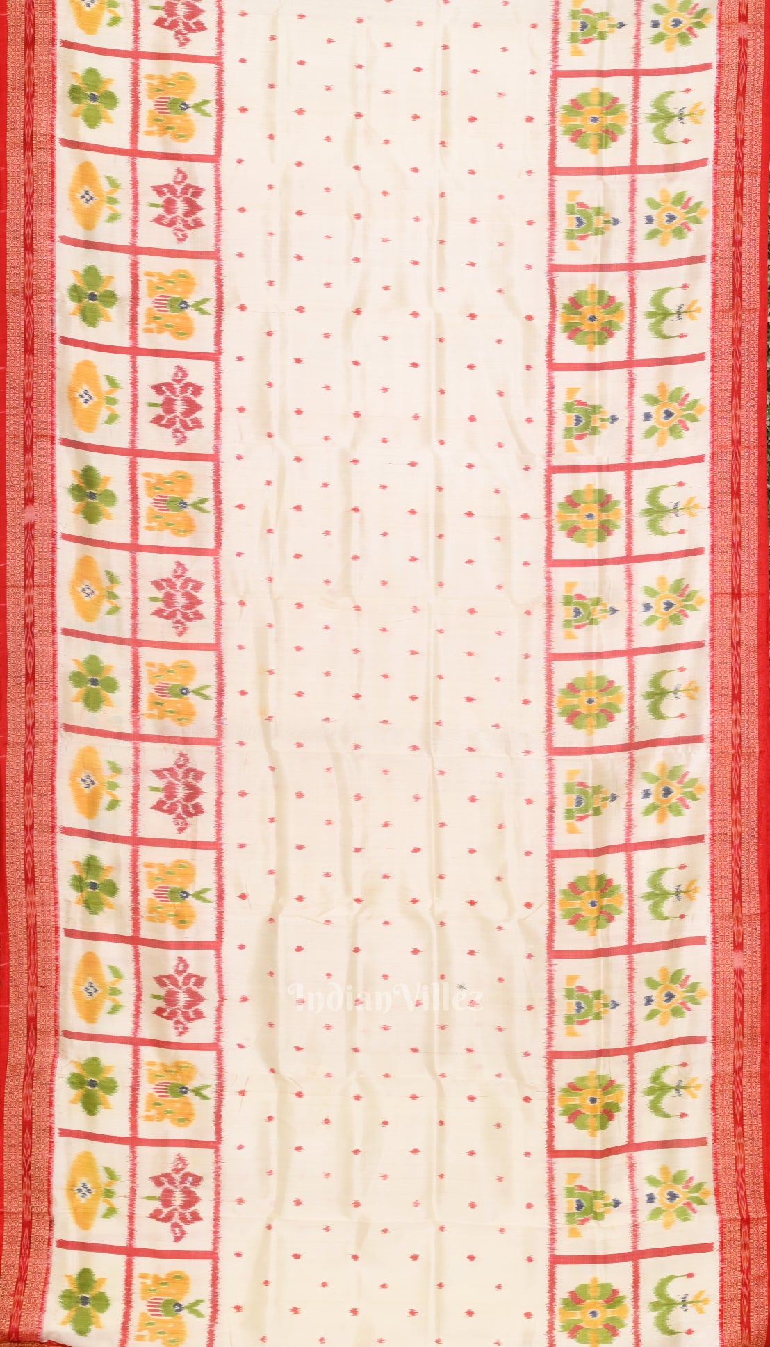 White Red Animal Theme Odisha Handloom Khandua Silk Saree