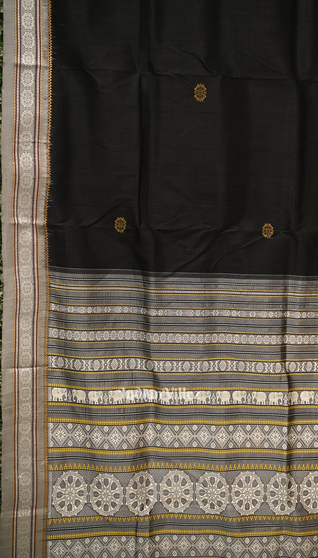 Black Konark Chakra Odisha Ikat Contemporary Silk Saree