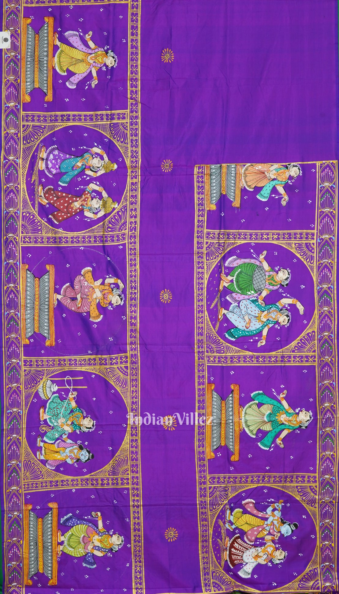 Purple Duotone Radha Krishna Boita Theme Pattachitra Pure Silk Saree