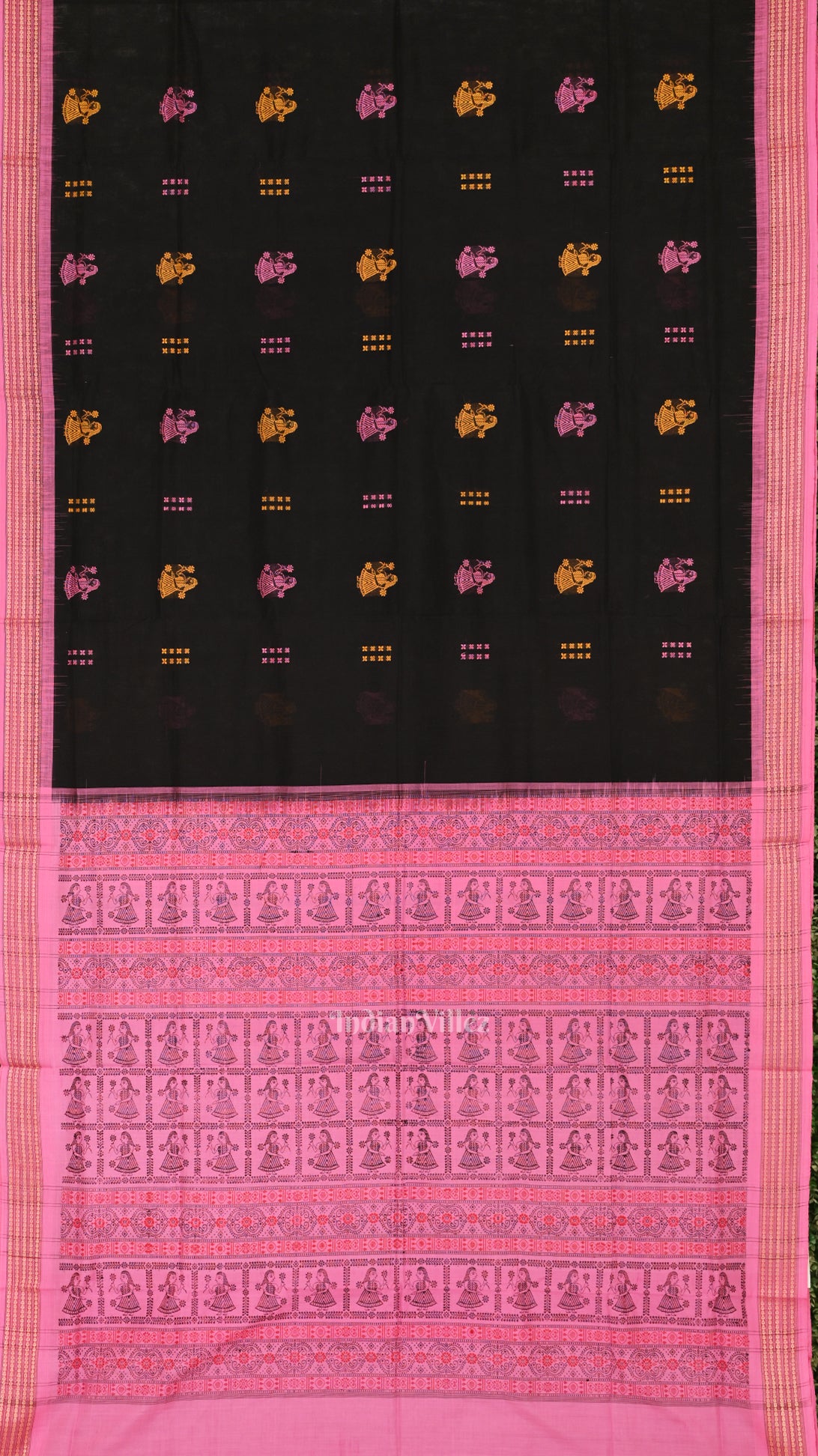 Black Pink Odisha Handloom Doll  Theme Bomkai Cotton Saree