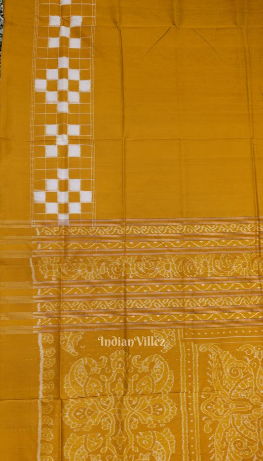 Golden Yellow Contemporary Pasapali Sambalpuri Silk Saree