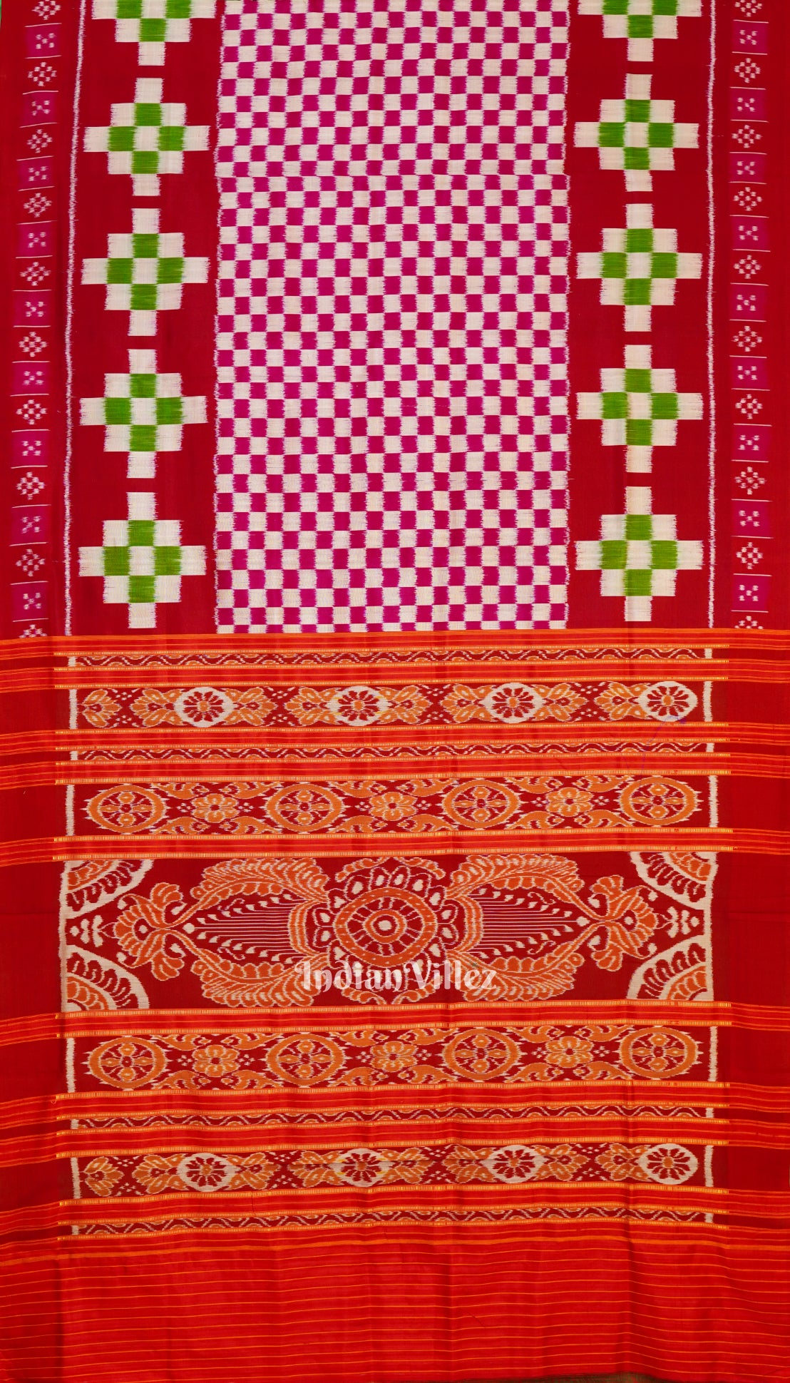 Red Rani Pasapali Theme Odisha Ikat Contemporary Silk Saree