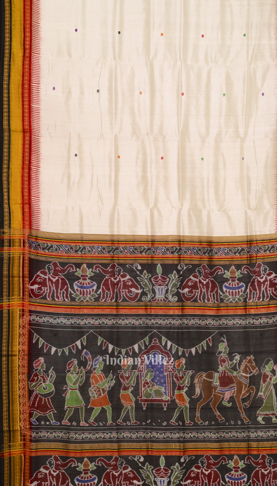 White Kathiphera Odisha Ikat Khandua Silk Saree