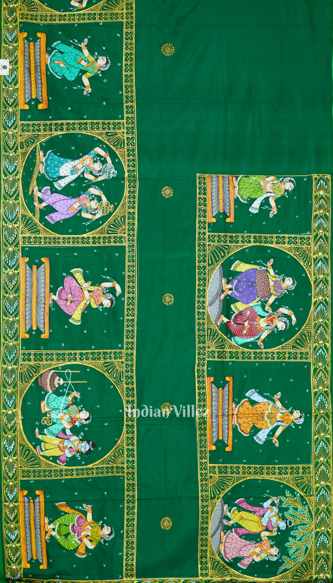 Green Radha Krishna Boita Theme Pattachitra Pure Silk Saree