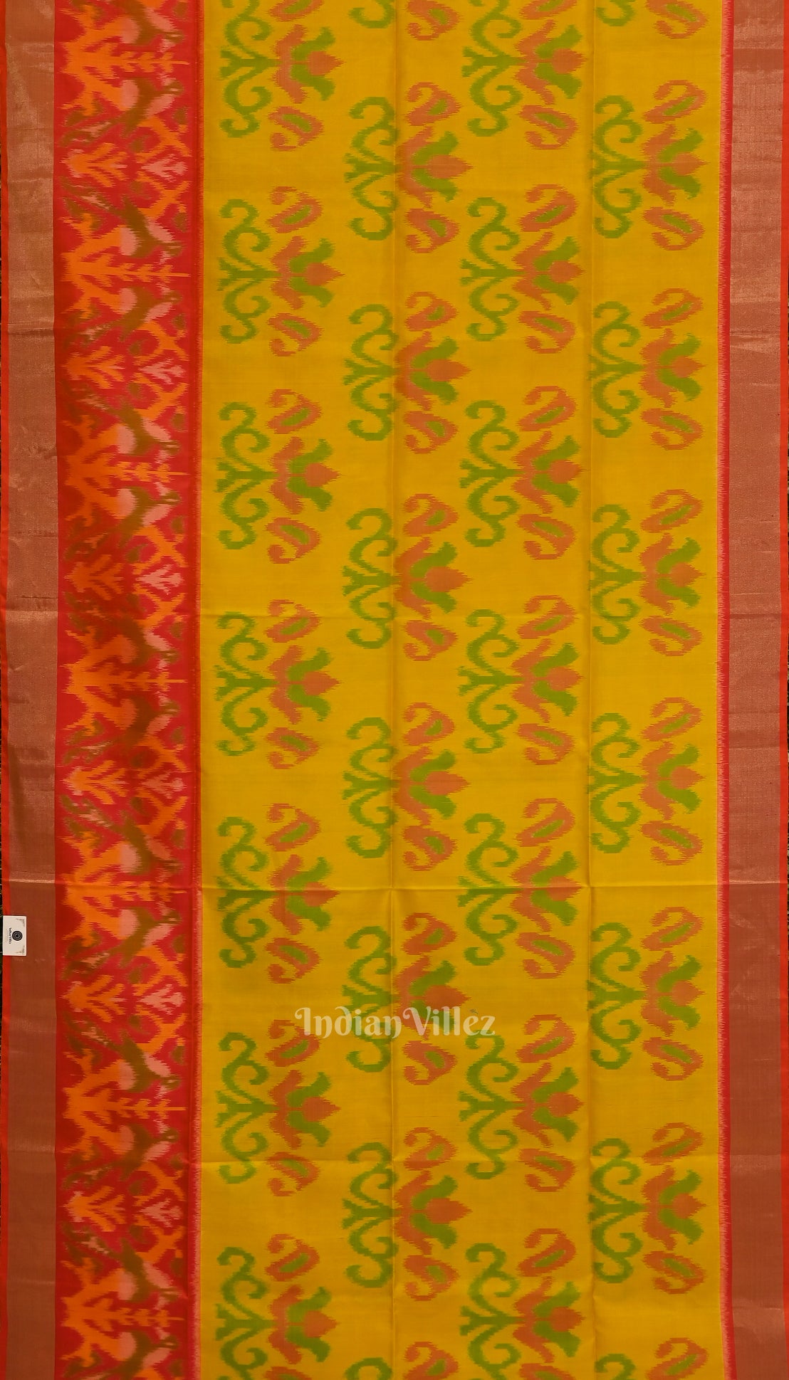 Yellow Red Silk Handloom Pochampally Ikat Saree 