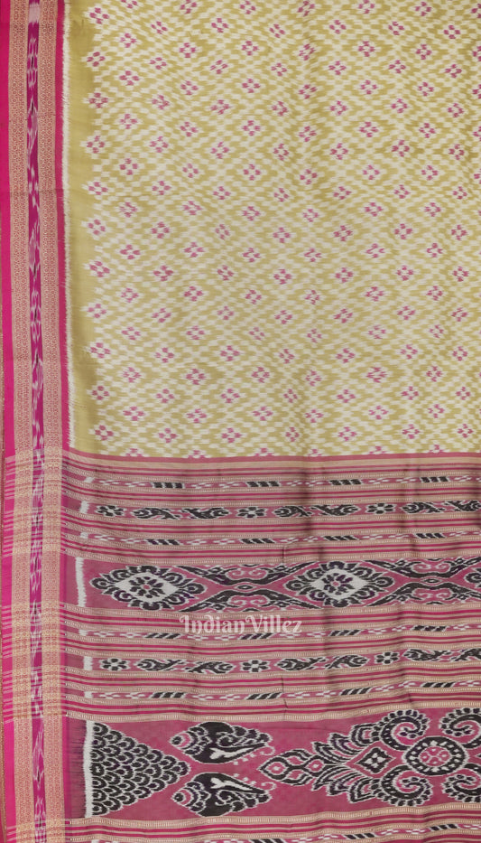 Golden Pink Odisha Ikat Khandua Silk Saree