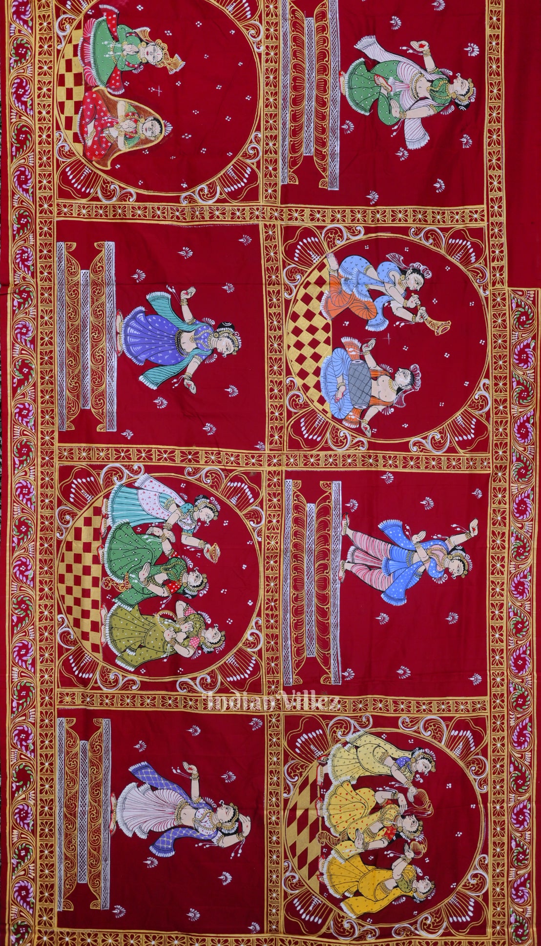 Maroon Doli Barat Marrage Theme Pattachitra Saree