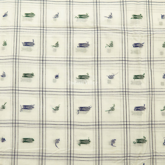 White Fish & Flower Motif Bomkai Cotton Fabric