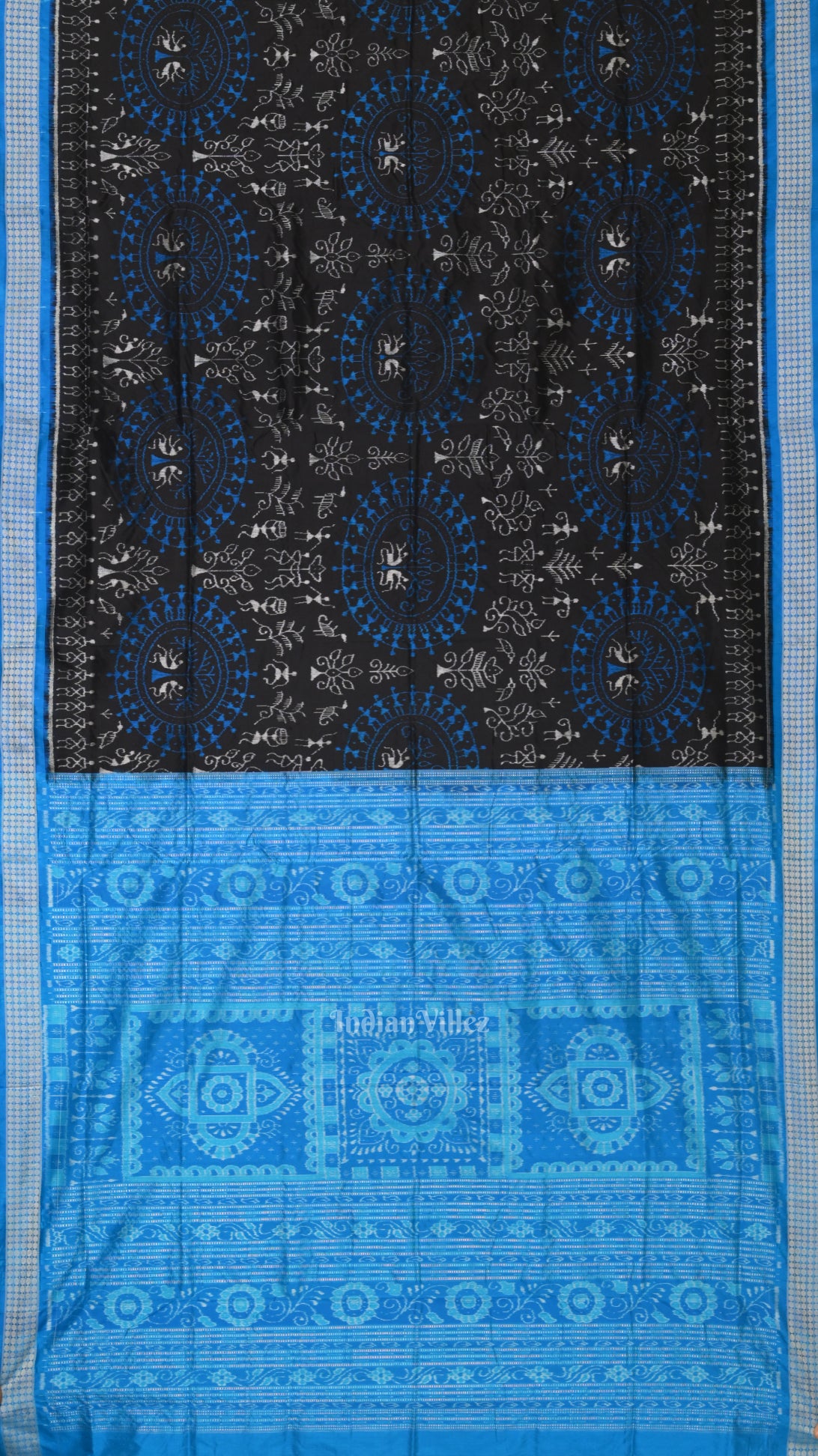 Black Dual Tone Tribal Theme Sambalpuri Silk Saree