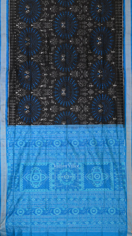 Black Dual Tone Tribal Theme Sambalpuri Silk Saree