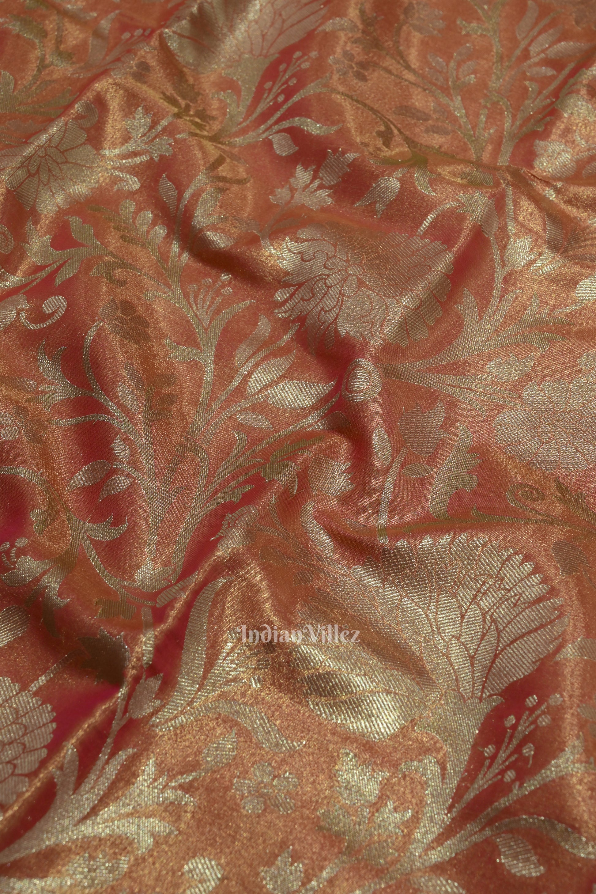 Peach Pure Kanjivaram Tissue Silk Saree