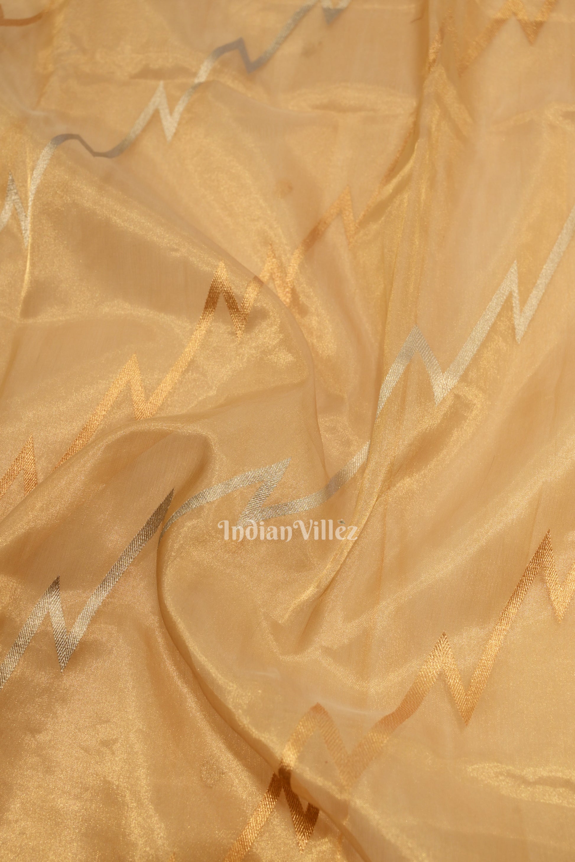 Peach Pure Kora Organza Banarasi Saree