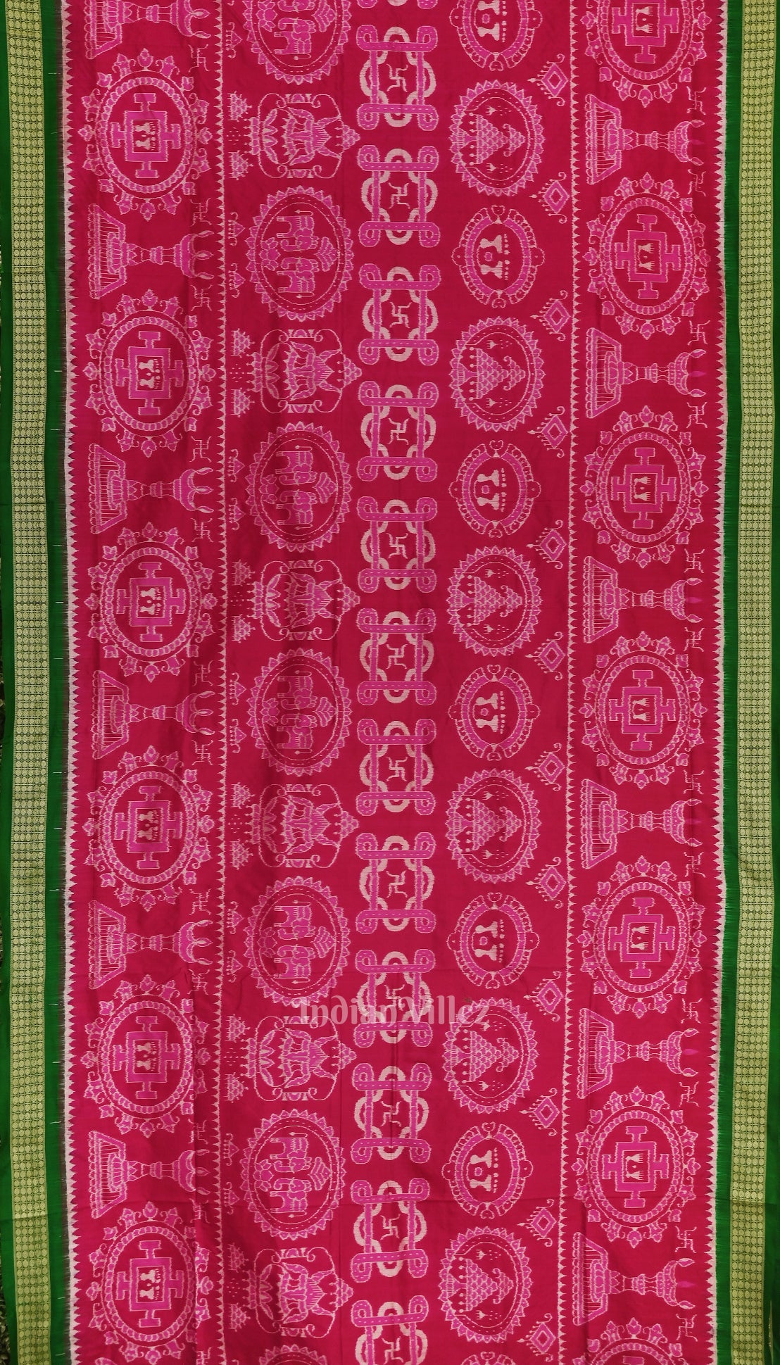 Rani Pink with Green Sambalpuri Silk Saree