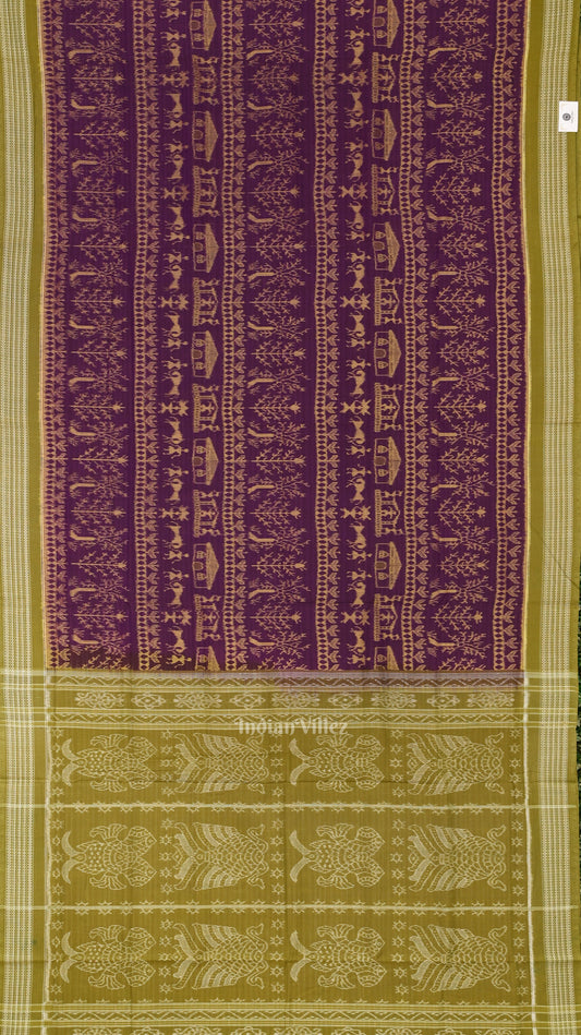 Purple Mehendi Tribal Theme Odisha Sambalpuri Pure Cotton Saree 