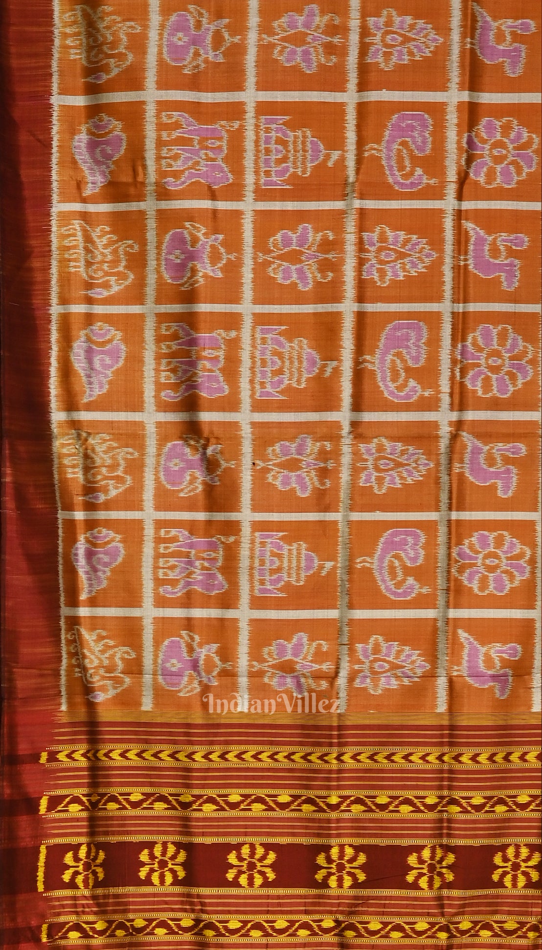 Mustard Yellow with Maroon Nabakothi Theme Contemporary Silk Saree