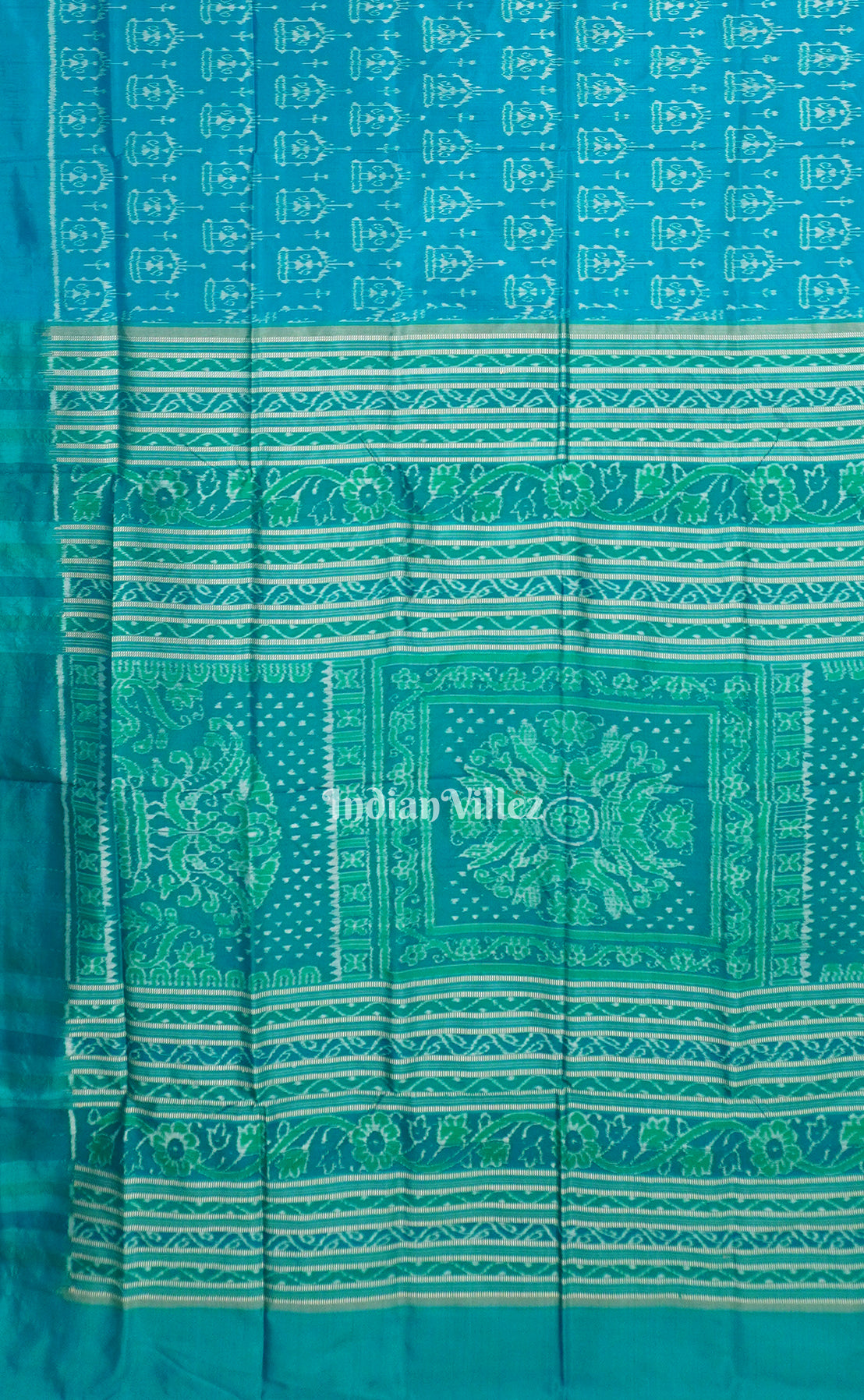 Teal Green With Tribal Design Pure Sambalpuri Silk Saree