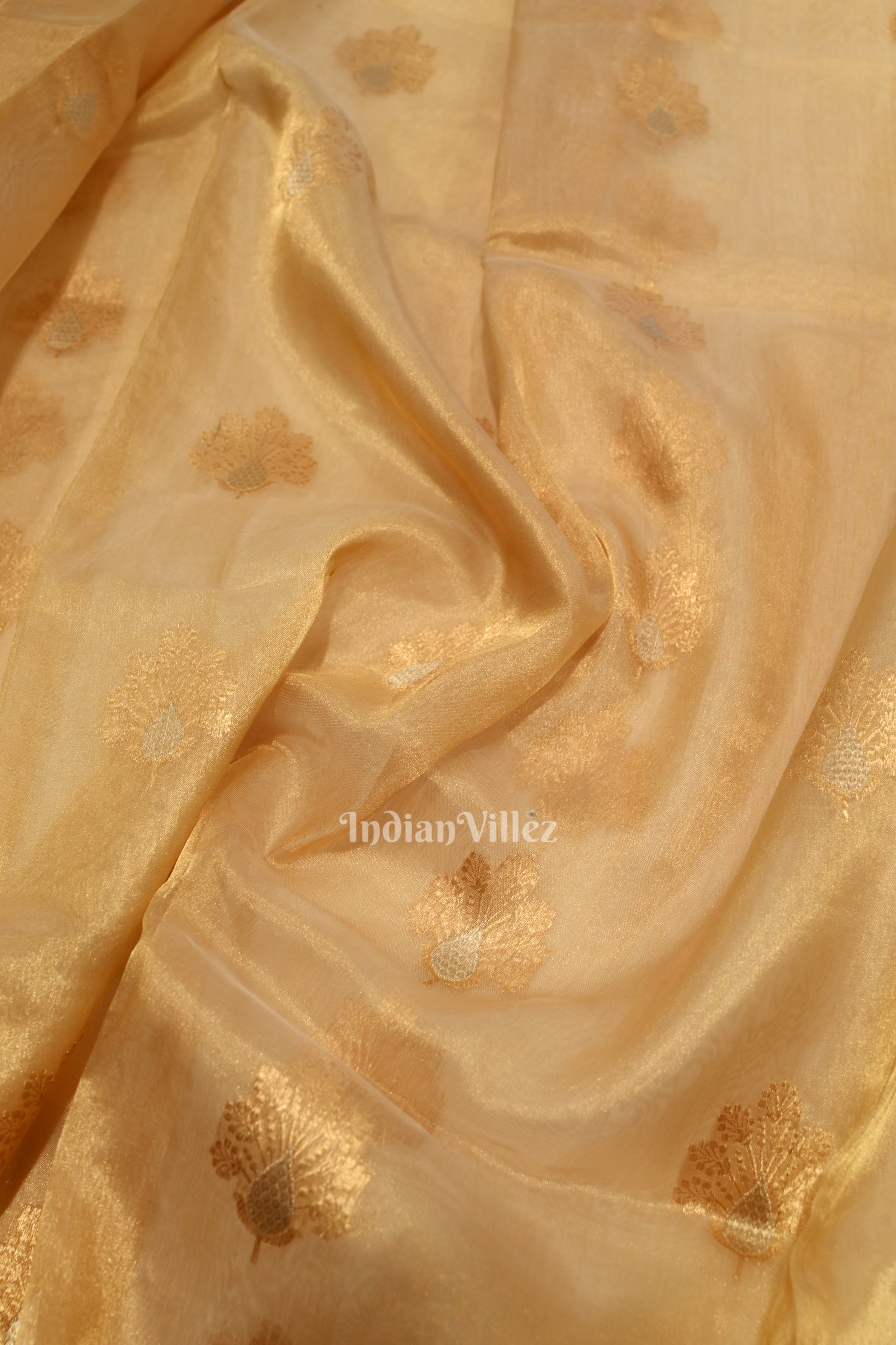 Golden Pure Organza Kora Banarasi Saree