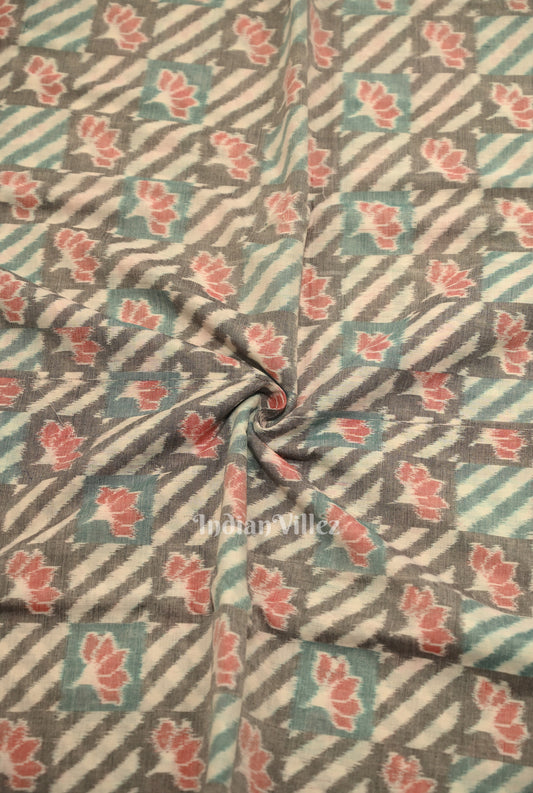 Cement Gray Lotus Motif Sambalpuri Ikat Cotton Fabric 