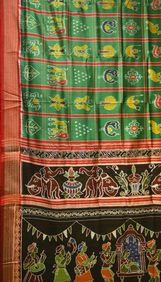 Green Nabakothi With Doli Barat Theme Odisha Ikat Khandua Silk Saree