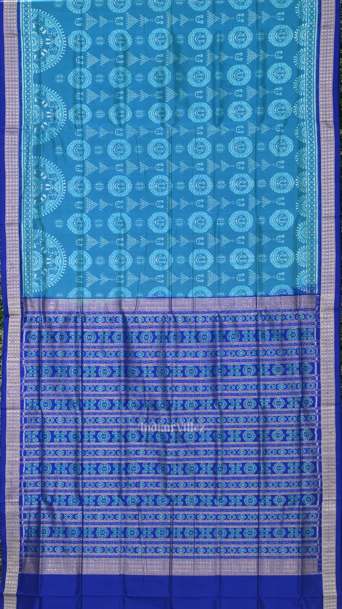 Deep Blue Odisha Ikat Jhoti Theme Sambalpuri Silk Saree 