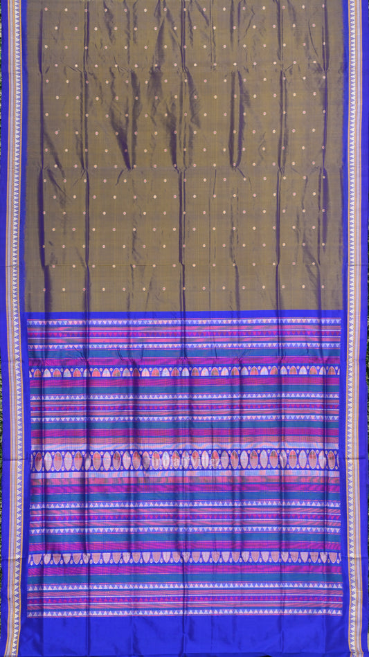 Golden Blue  Dongaria Border Bomkai Sambalpuri Silk saree