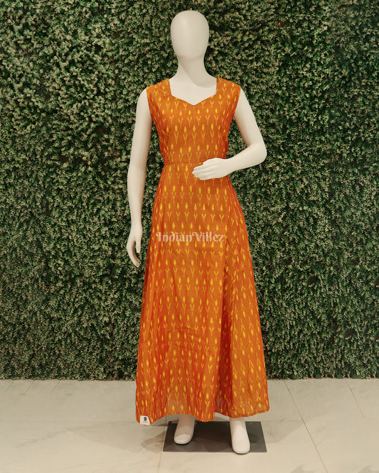 Golden Brown Odisha Ikat Designer Long Gown for Women