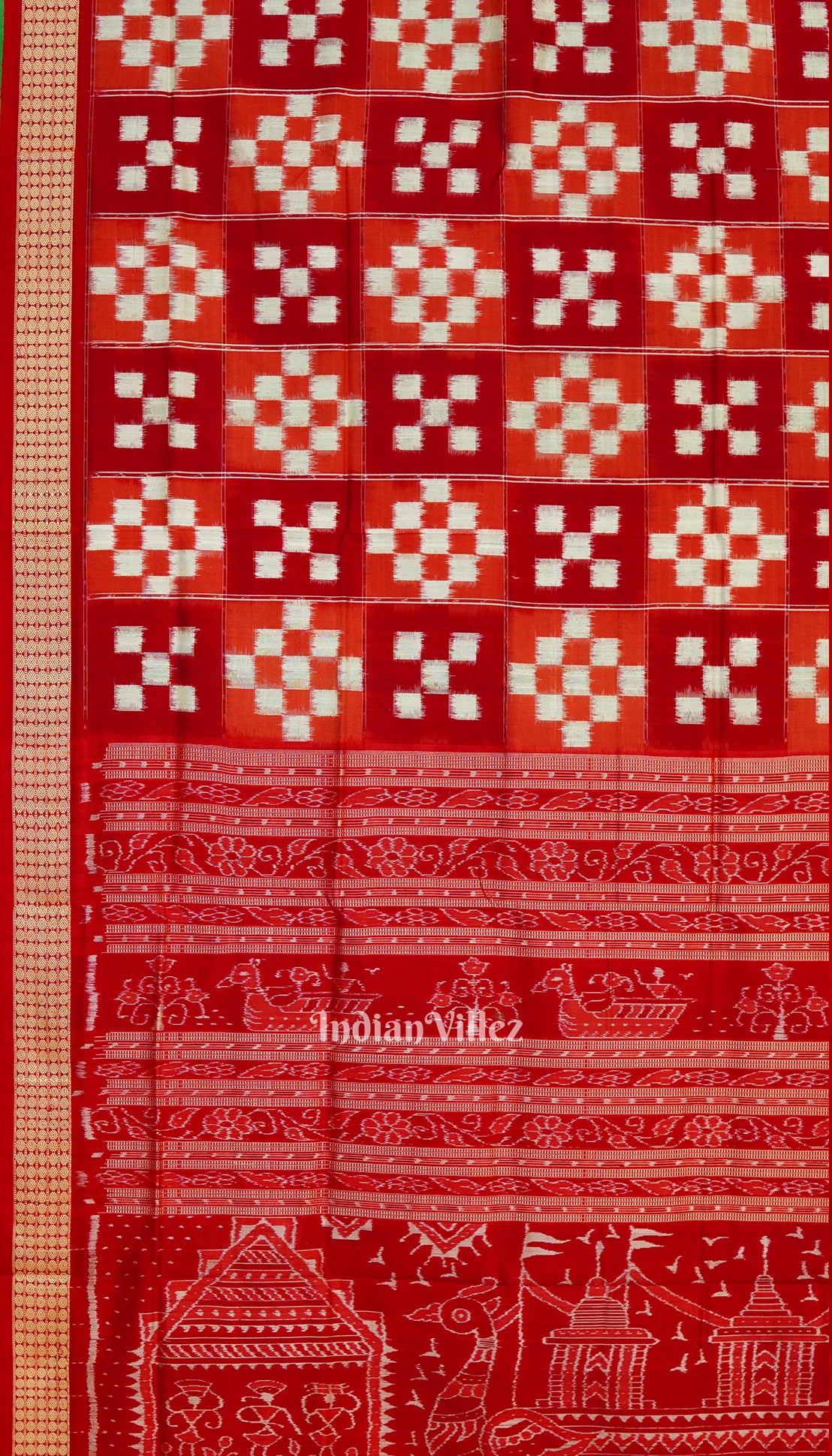 Red White Pasapali Theme Pure Sambalpuri Silk Saree