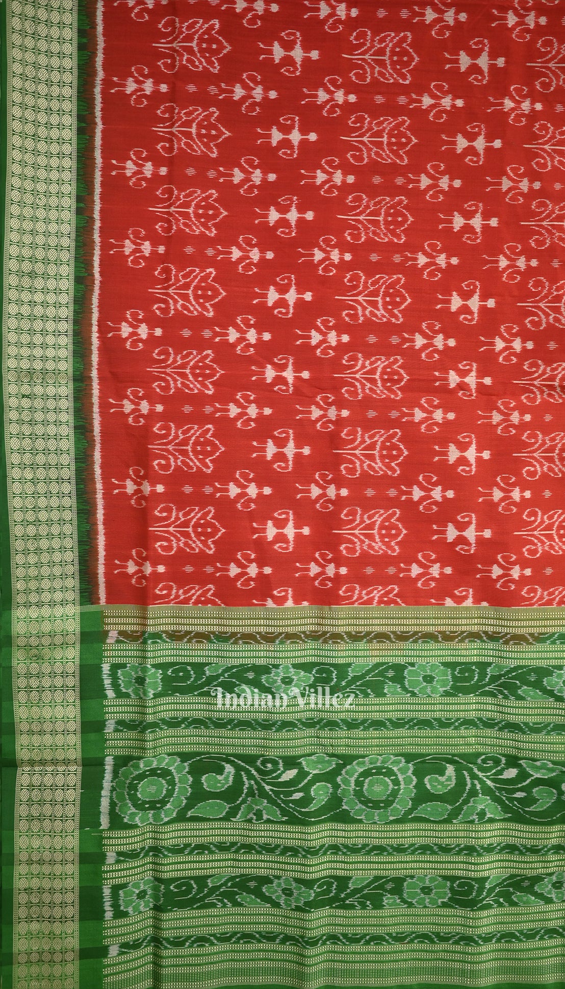 Red Green Tribal Motif Sambalpuri Silk Saree