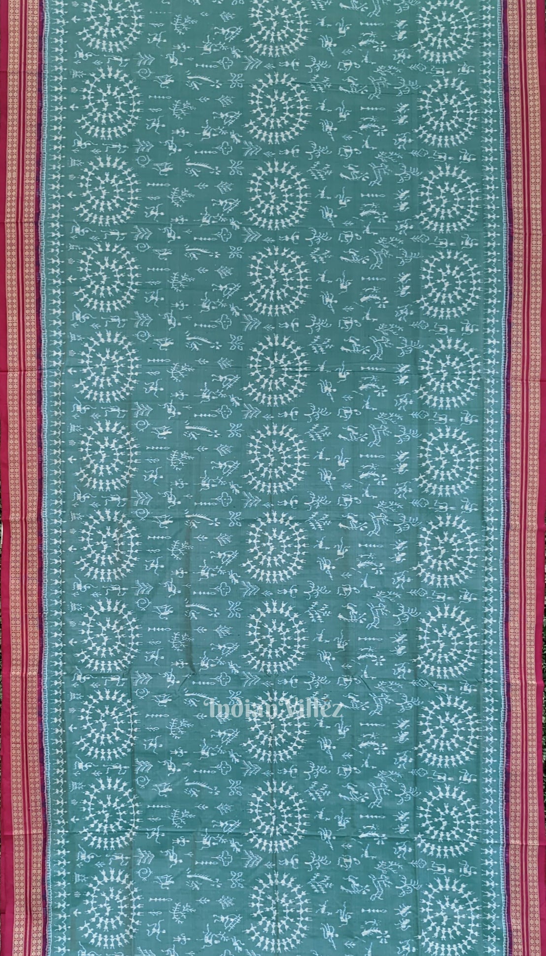 Light Green Odisha Ikat Tribal Theme Sambalpuri Silk Saree