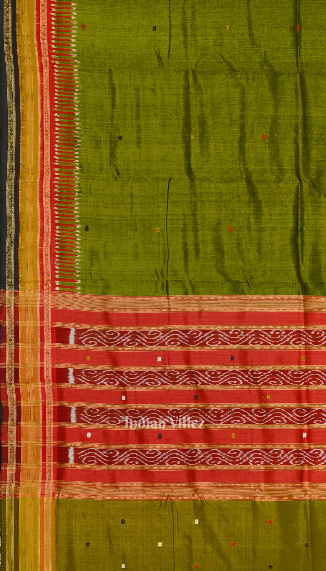 Green Red Kathiphera Odisha Ikat Khandua Silk Saree